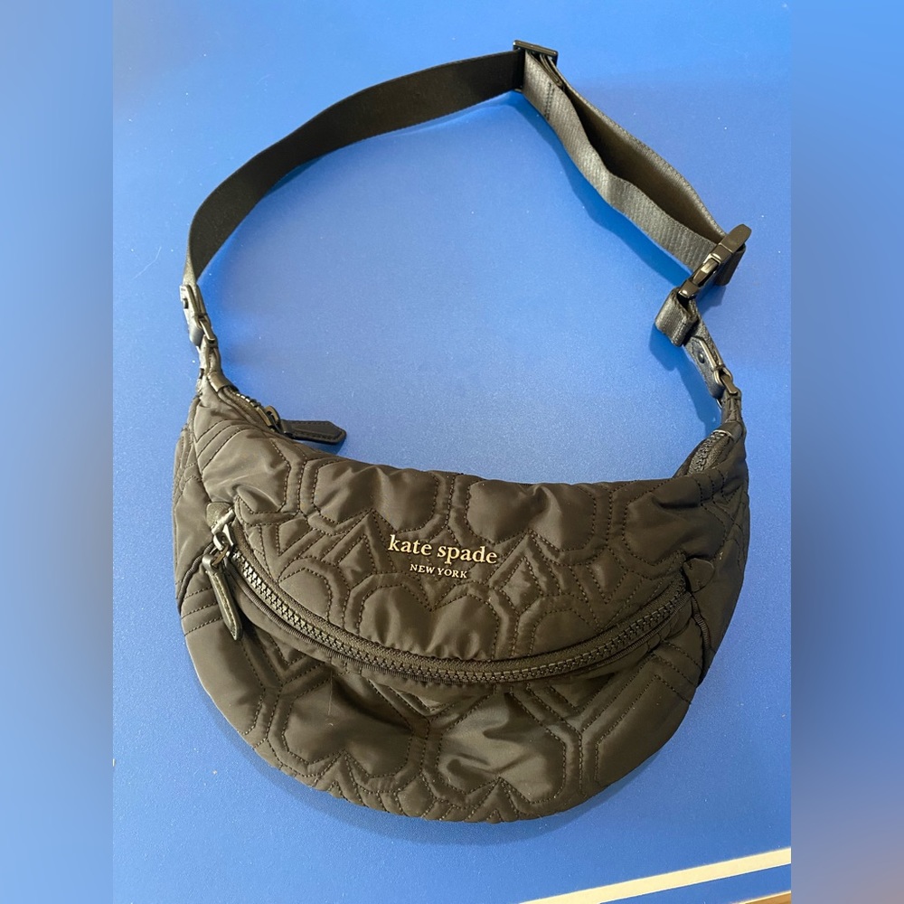 Kate Spade Jayne Heart Quilted Nylon Waist Pack Crossbody Belt Bag, Black